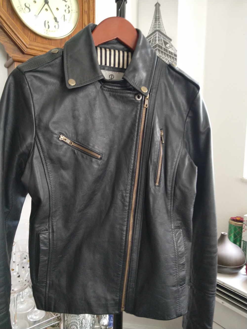 Black Leather Asymmetric Moto Jacket - Picture 8 of 10